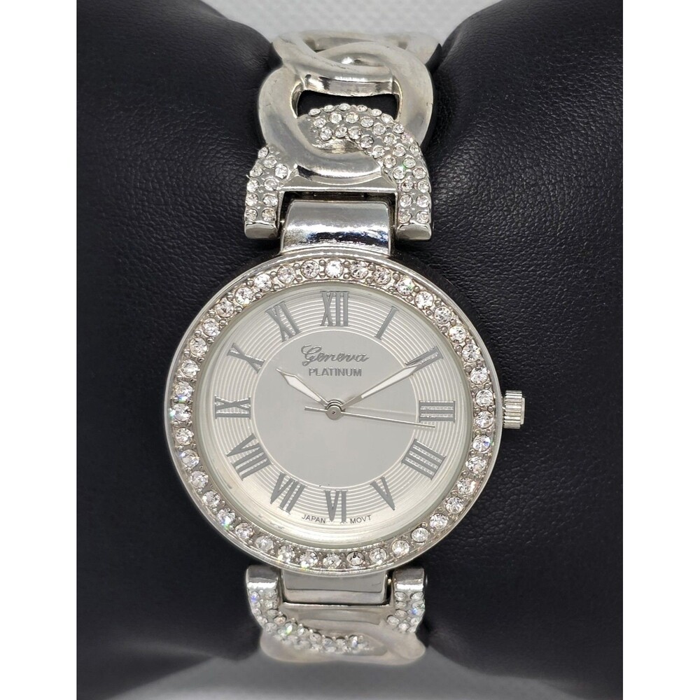 Women's Geneva Platinum Silver Tone Rhinestone Bangle Cuff Bracelet Watch 11